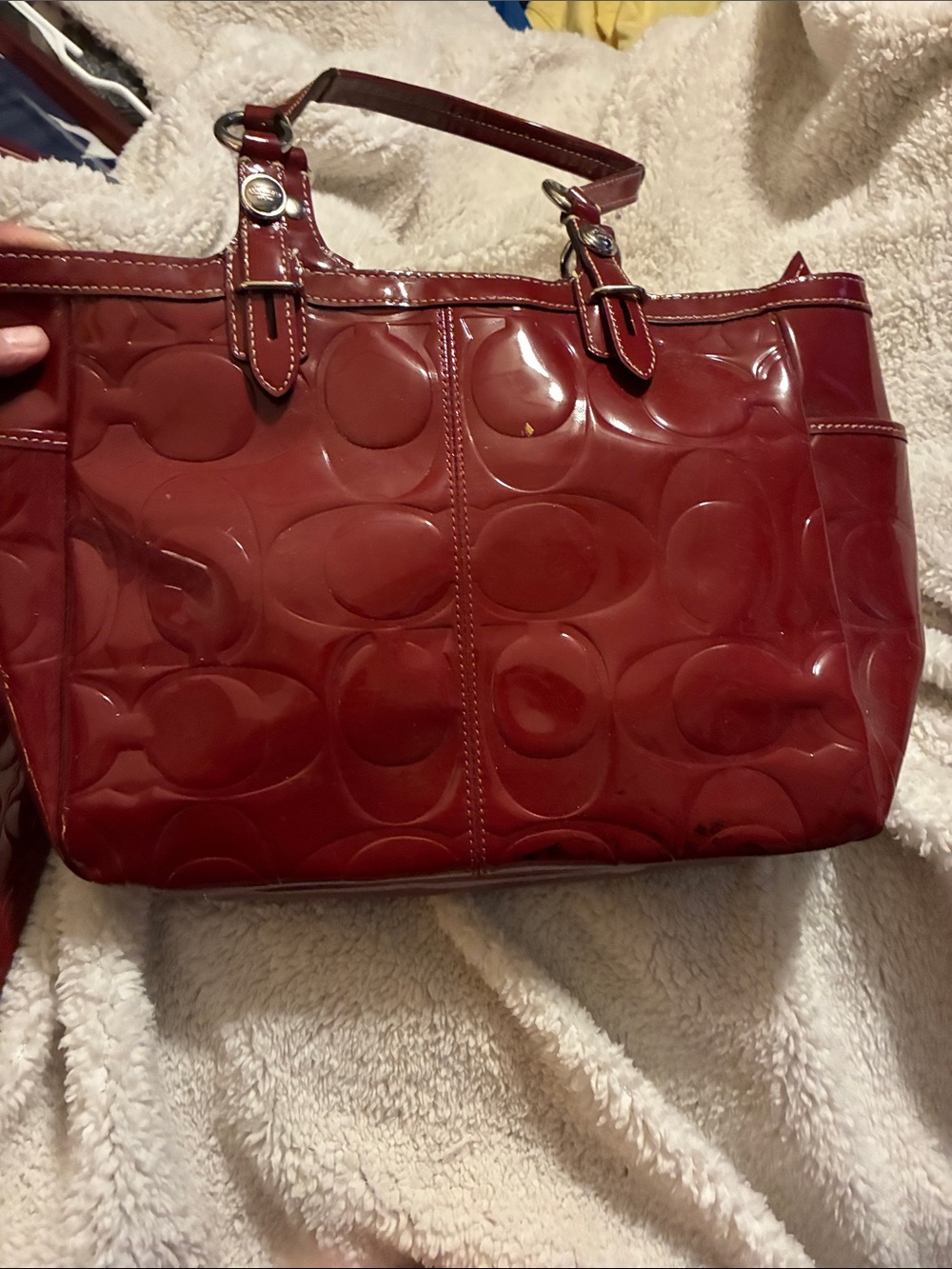 Coach Glossy Patent Tote in Burgundy